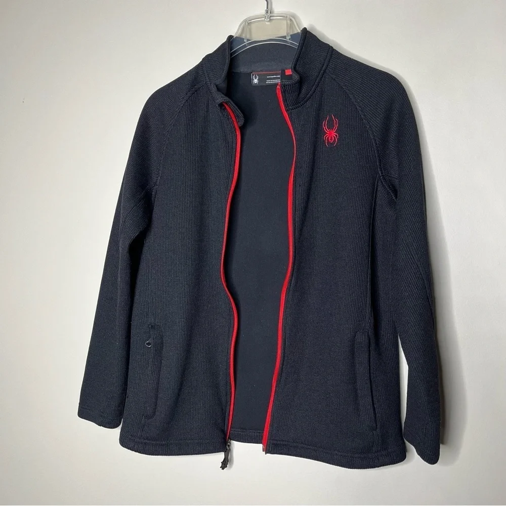 Spyder Youth Red Zip Front Mock Neck Ribbed Sweater Emblem on Front SZ XL
